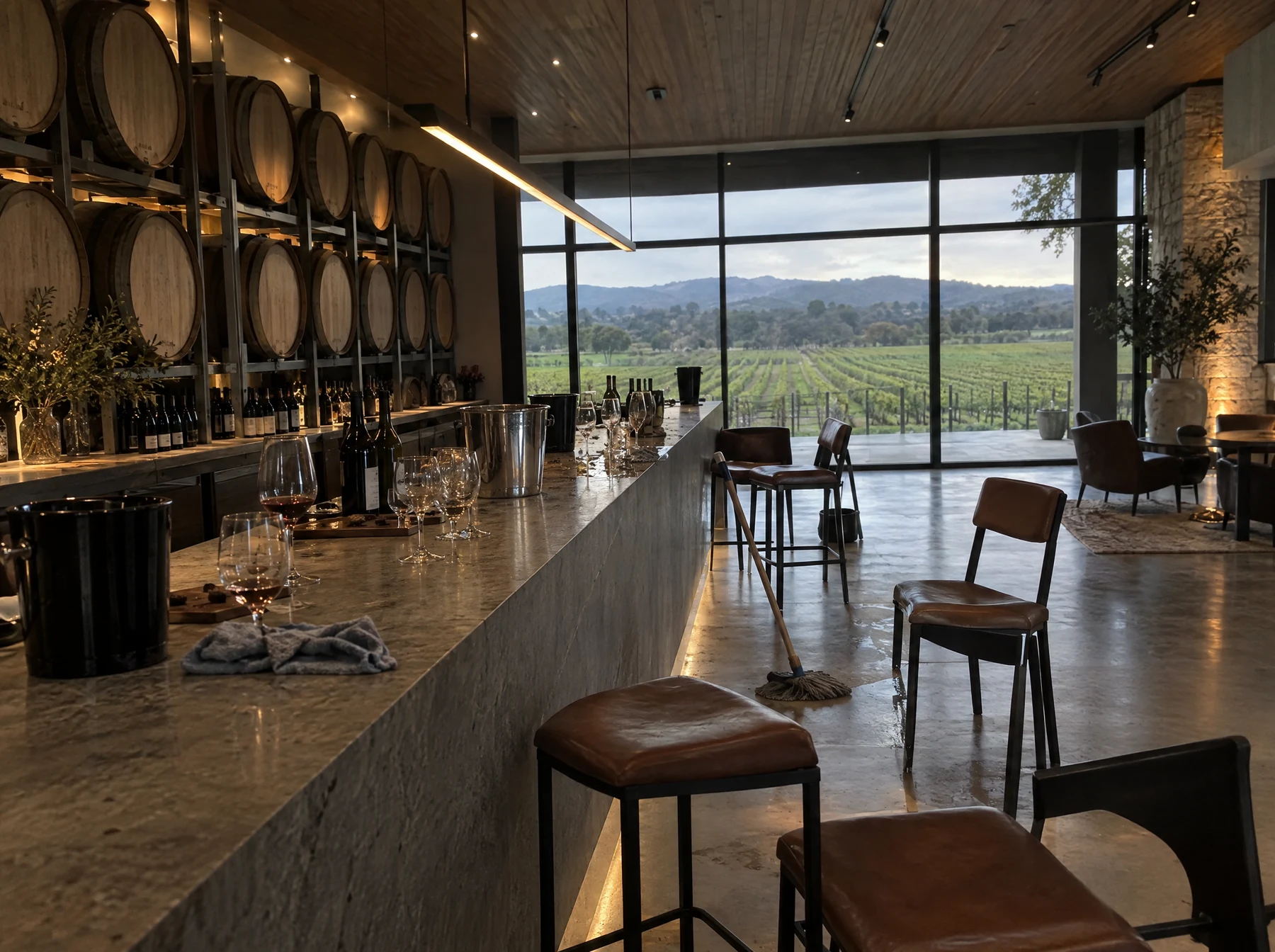 Original: the tasting bar with used glasses and buckets left out